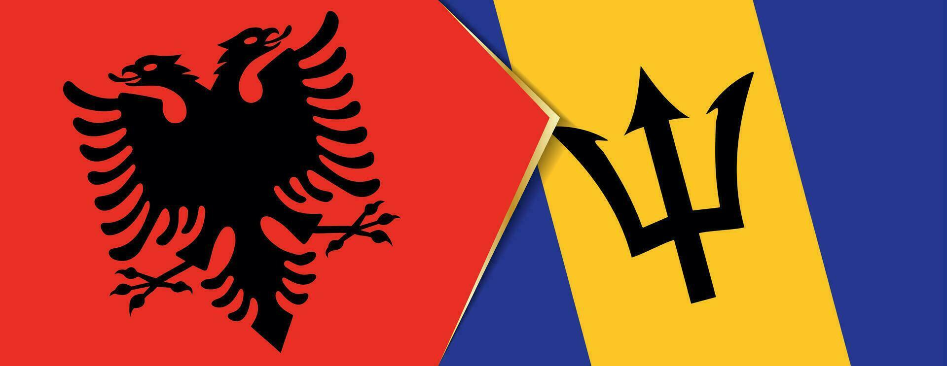 Albanië en Barbados vlaggen, twee vector vlaggen.