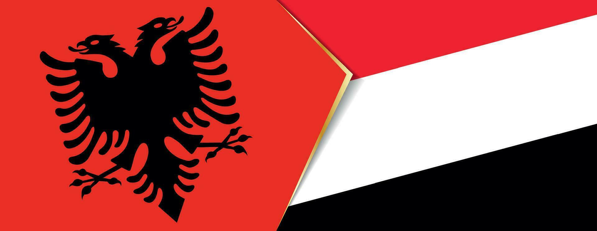 Albanië en Jemen vlaggen, twee vector vlaggen.