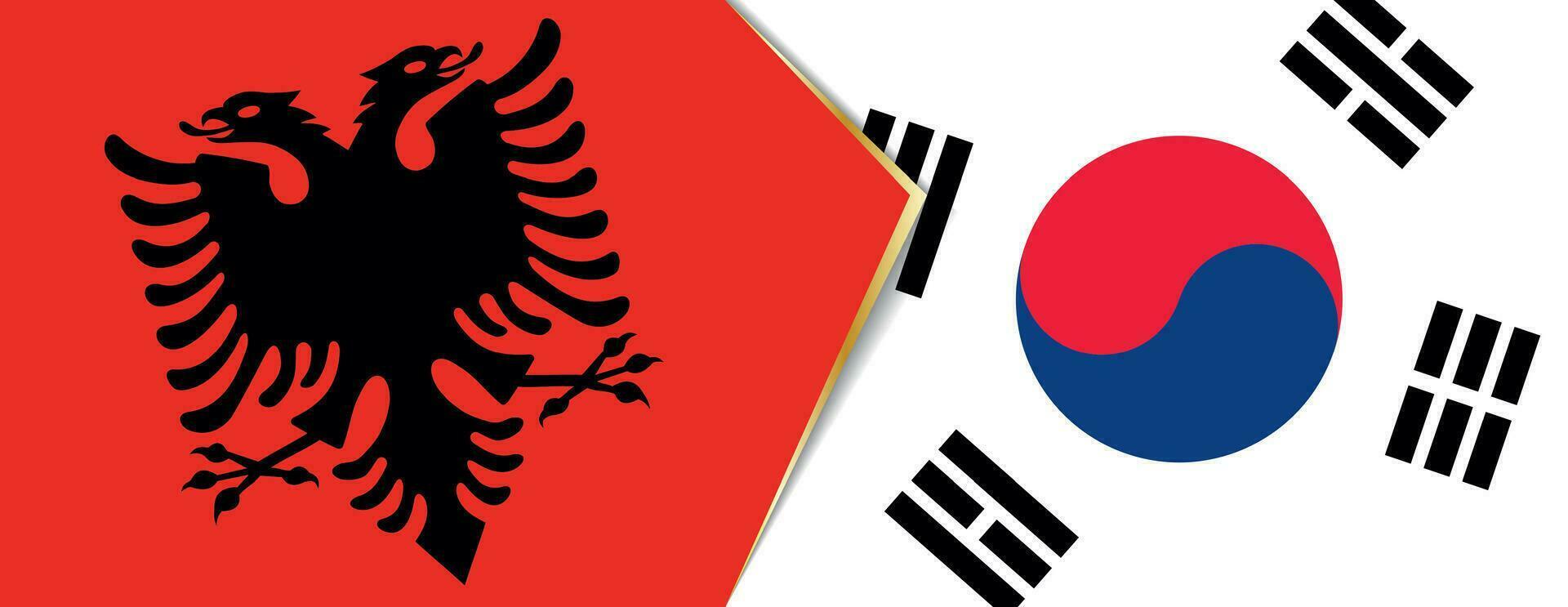 Albanië en zuiden Korea vlaggen, twee vector vlaggen.