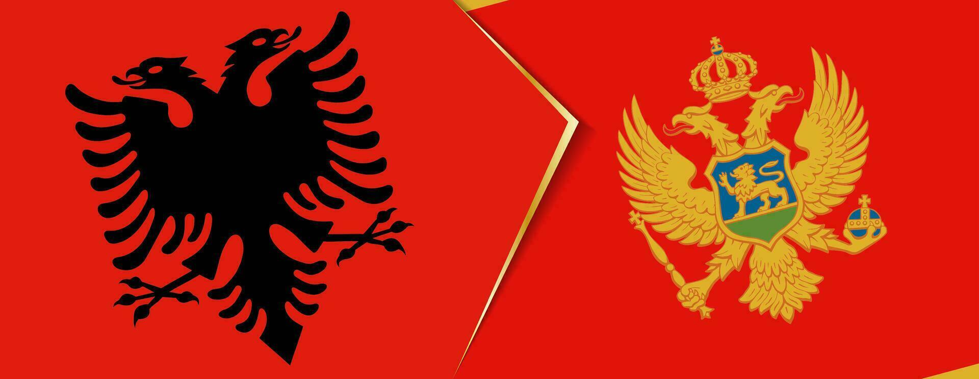 Albanië en Montenegro vlaggen, twee vector vlaggen.