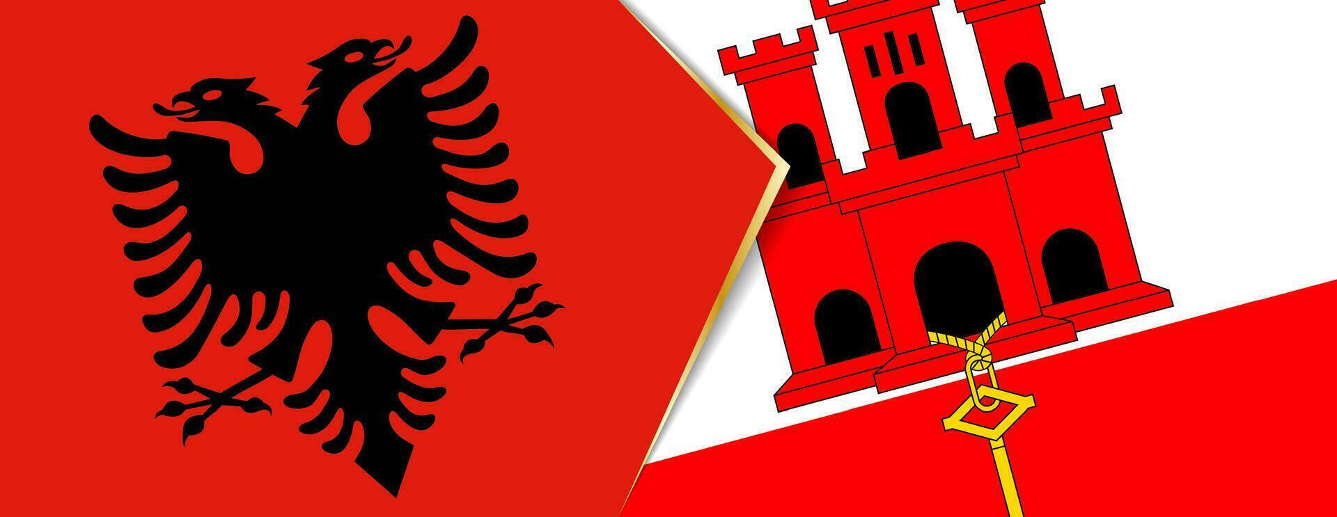 Albanië en Gibraltar vlaggen, twee vector vlaggen.