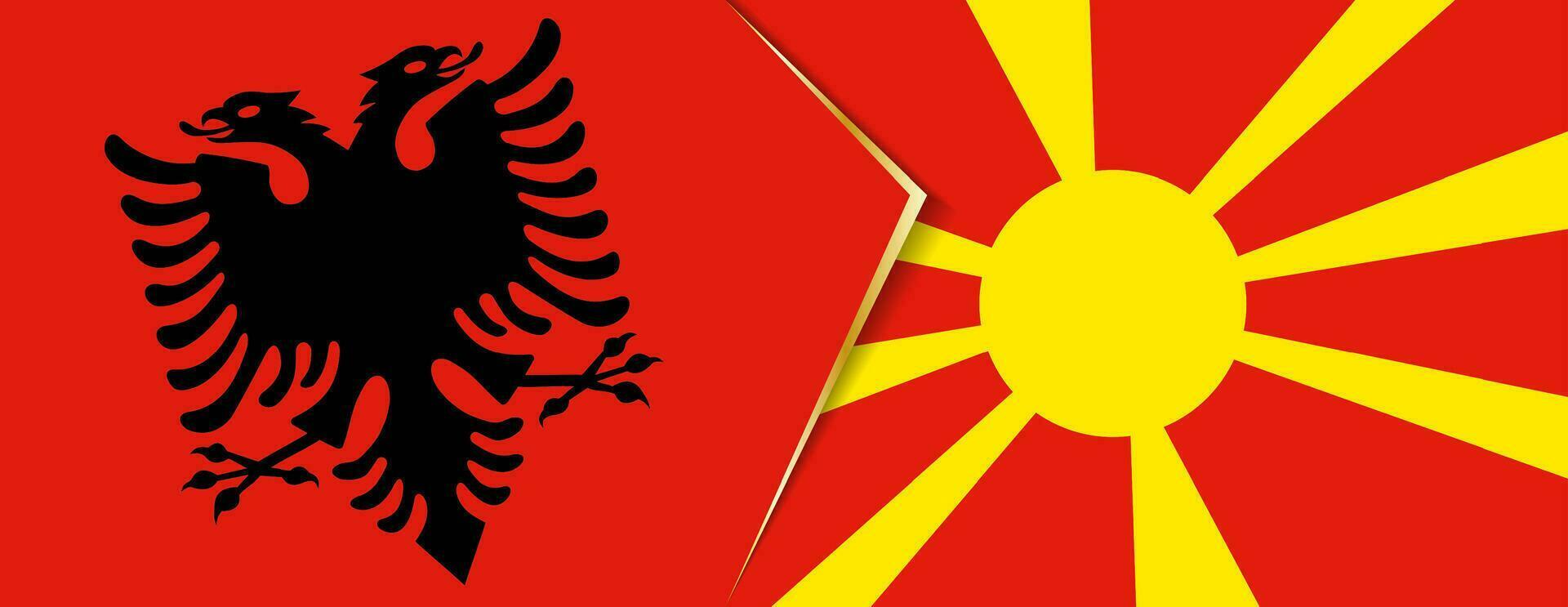 Albanië en Macedonië vlaggen, twee vector vlaggen.