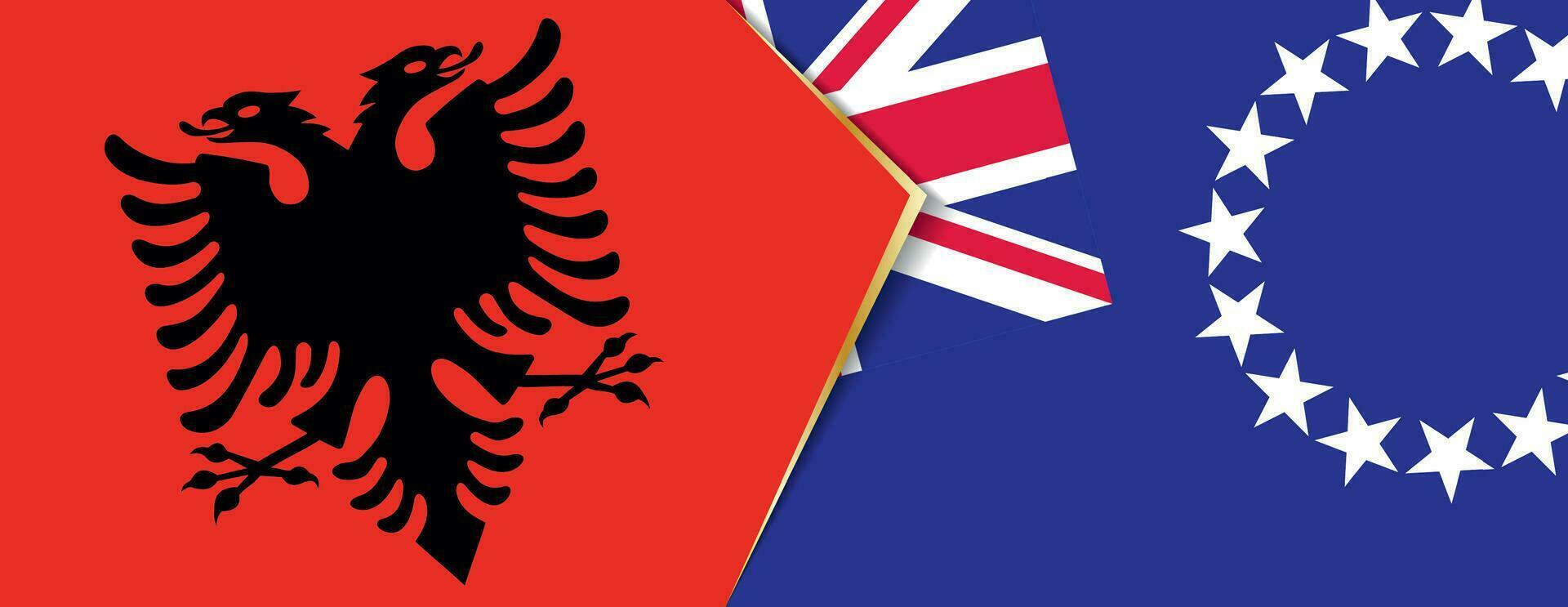 Albanië en koken eilanden vlaggen, twee vector vlaggen.