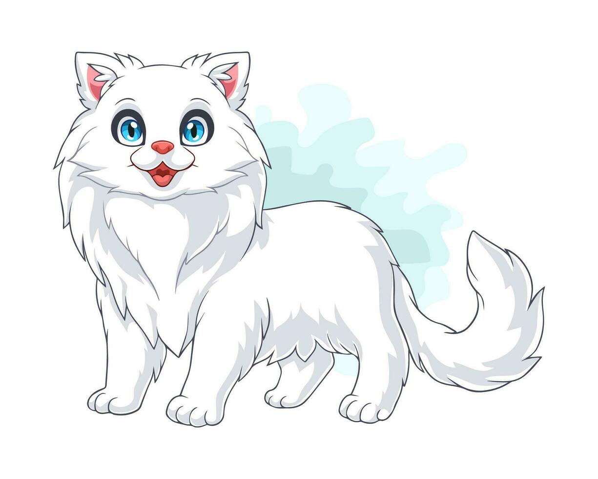 cartoon grappige witte kat geïsoleerd op een witte achtergrond vector