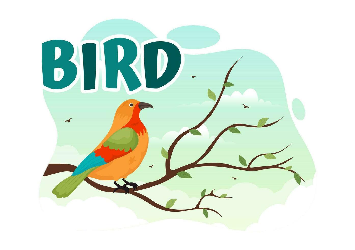 vogel dier vector illustratie met vogelstand Aan boom wortels en lucht net zo achtergrond in vlak tekenfilm stijl ontwerp sjabloon