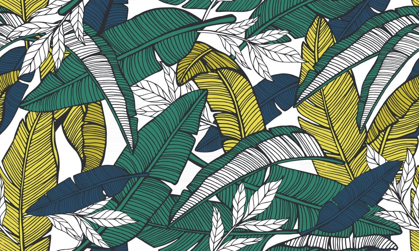 naadloos tropisch patroon met bananenbladeren. handgetekende vector