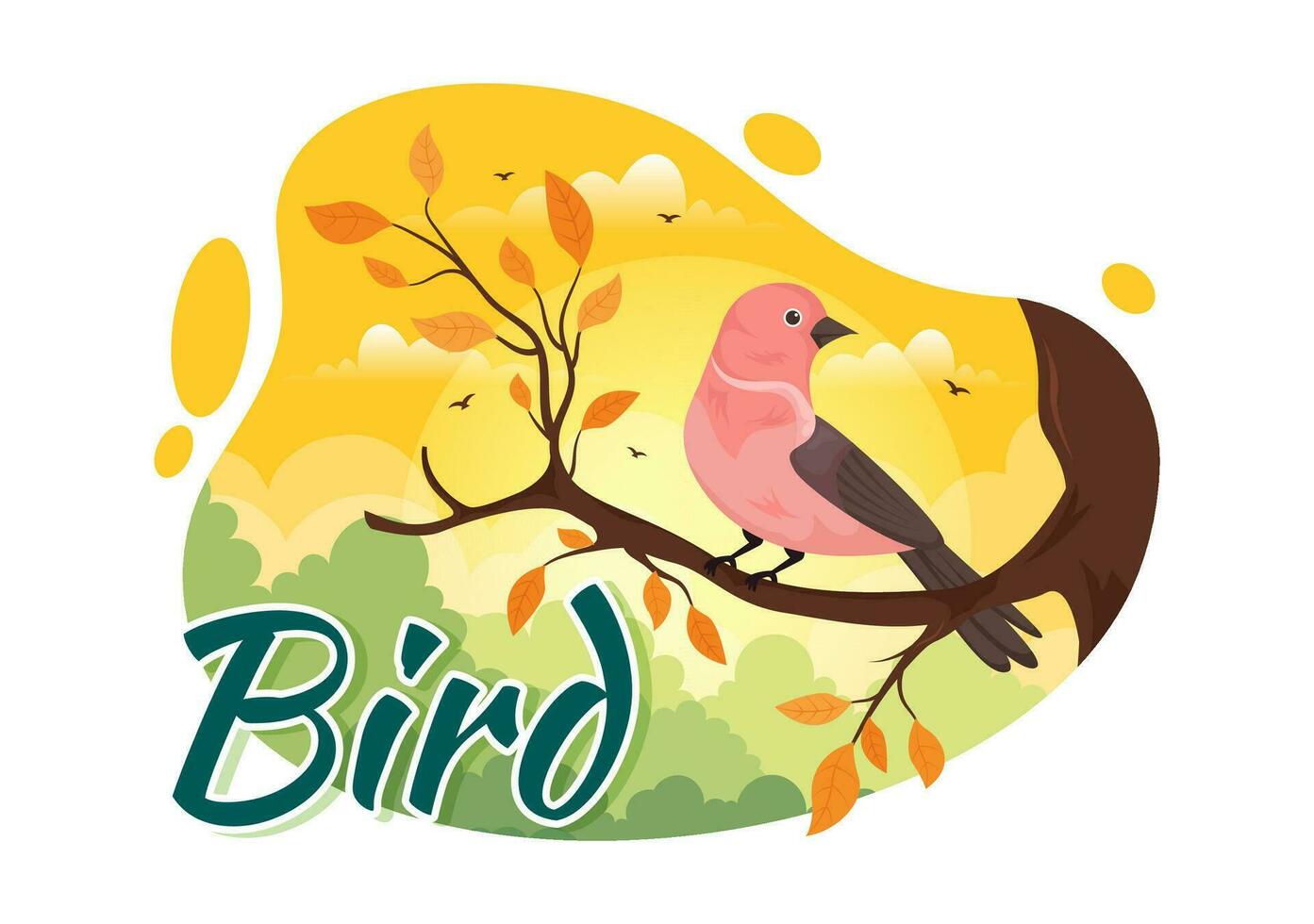 vogel dier vector illustratie met vogelstand Aan boom wortels en lucht net zo achtergrond in vlak tekenfilm stijl ontwerp sjabloon