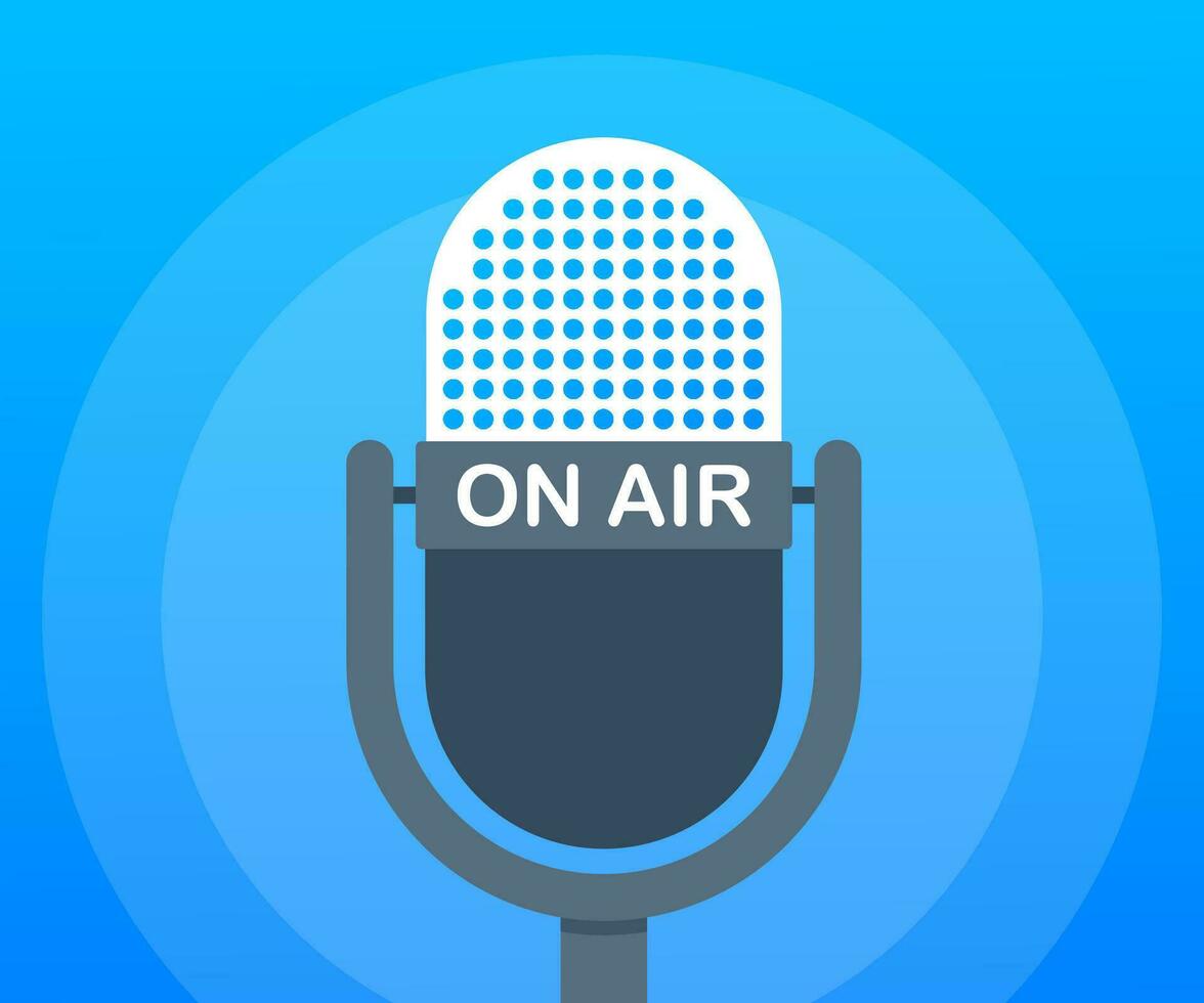 podcast icoon Leuk vinden Aan lucht live. podcasten. insigne, icoon, stempel, logo. radio omroep of streamen. vector illustratie.