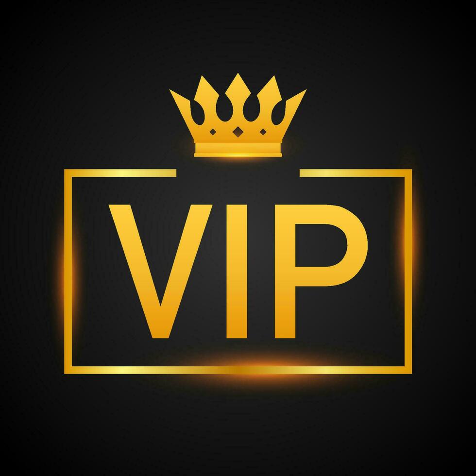 gouden symbool van exclusiviteit, de etiket vip met schitteren. heel belangrijk persoon vip icoon Aan donker achtergrond teken van exclusiviteit met helder, gouden gloed. vector illustratie.