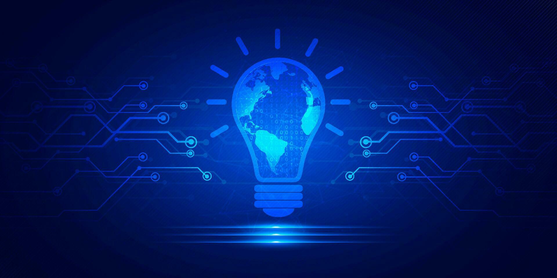 abstract digitaal technologie futuristische idee lamp lamp blauw achtergrond, cyber wetenschap tech lay-out, innovatie toekomst ai groot gegevens, globaal internet netwerk verbinding, wolk hi-tech illustratie vector