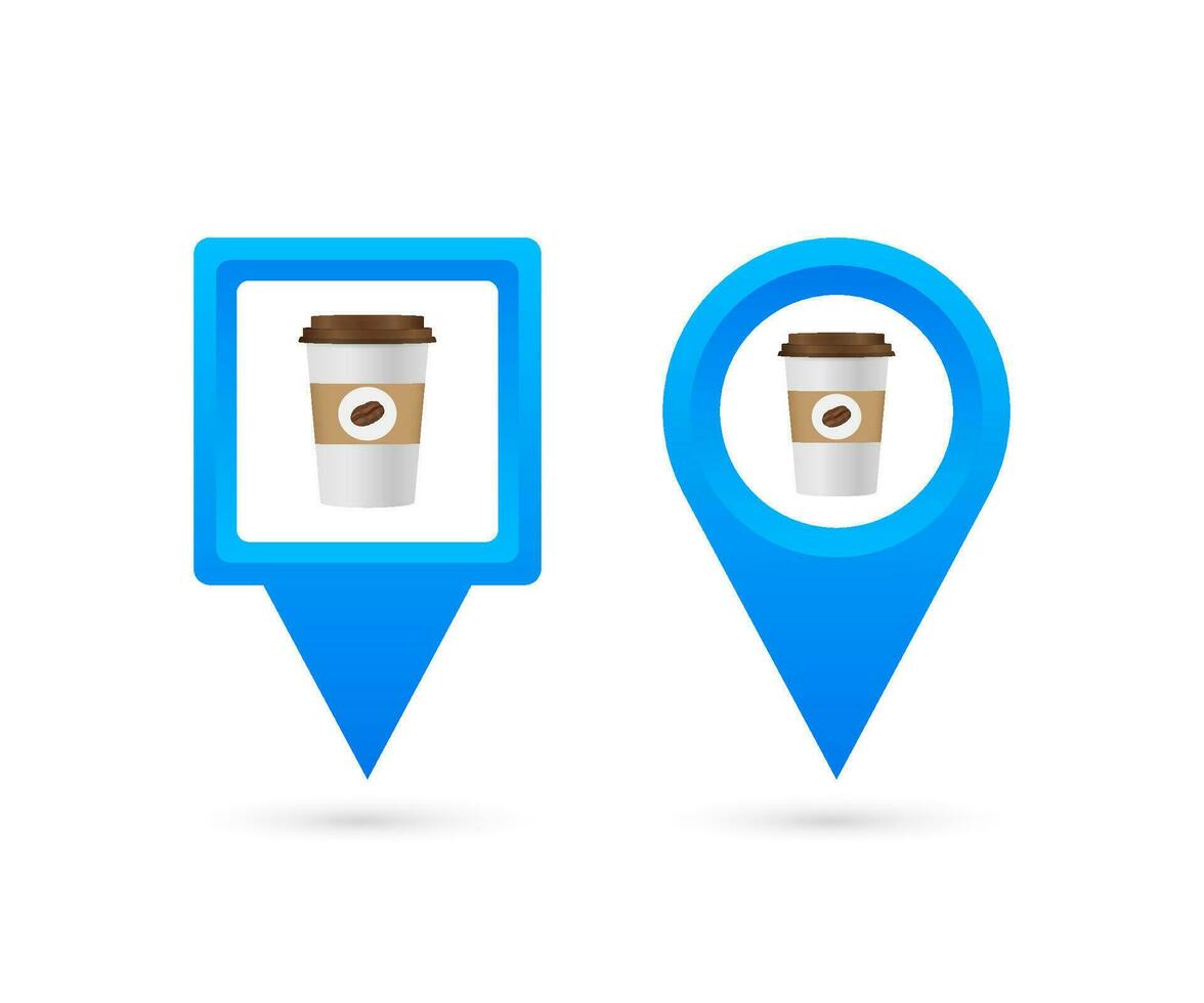 kaart wijzer met koffie. pin punt cafe. vector voorraad illustratie