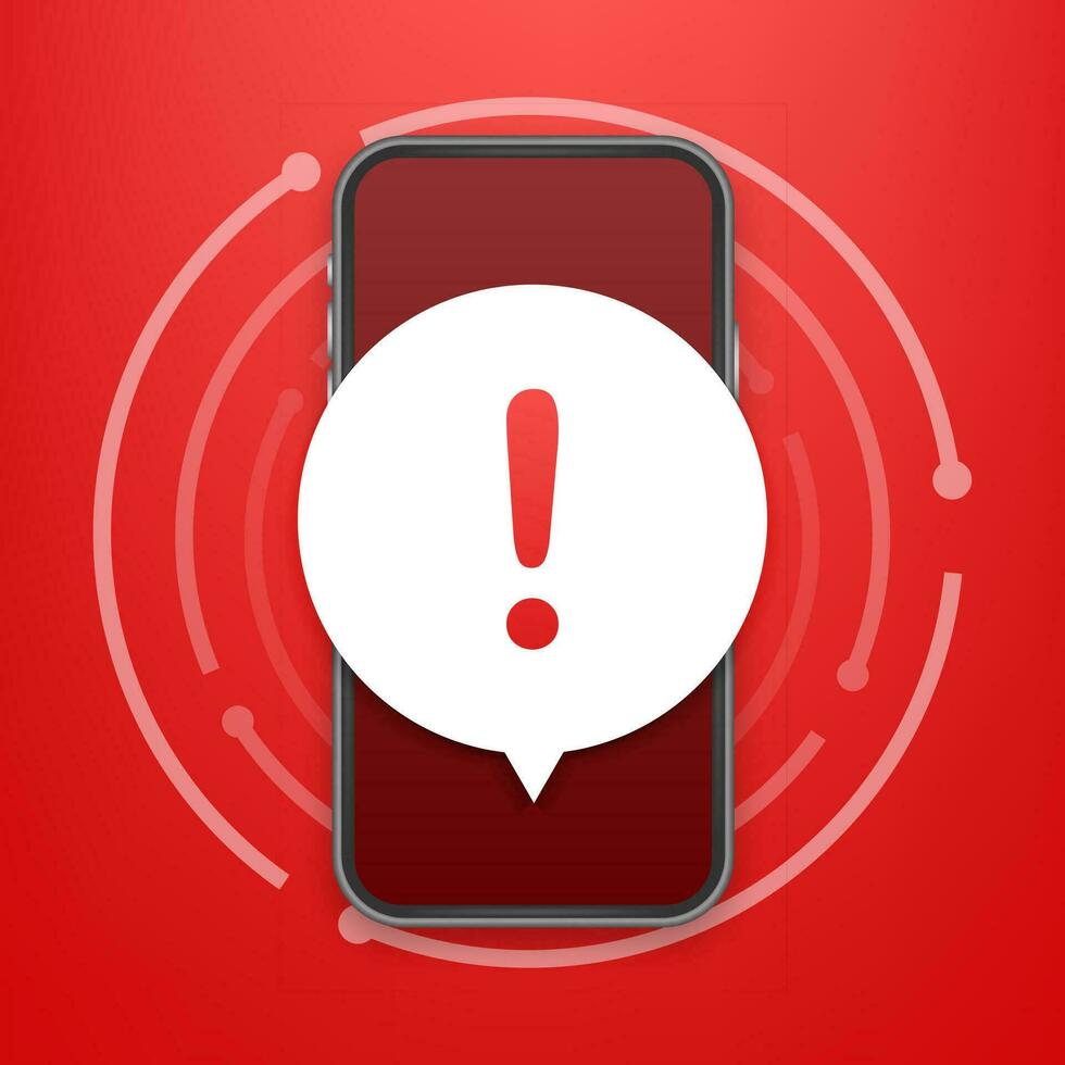 alarm bericht mobiel kennisgeving. Gevaar fout waarschuwingen, smartphone virus probleem of onzeker berichten spam problemen meldingen. vector illustratie