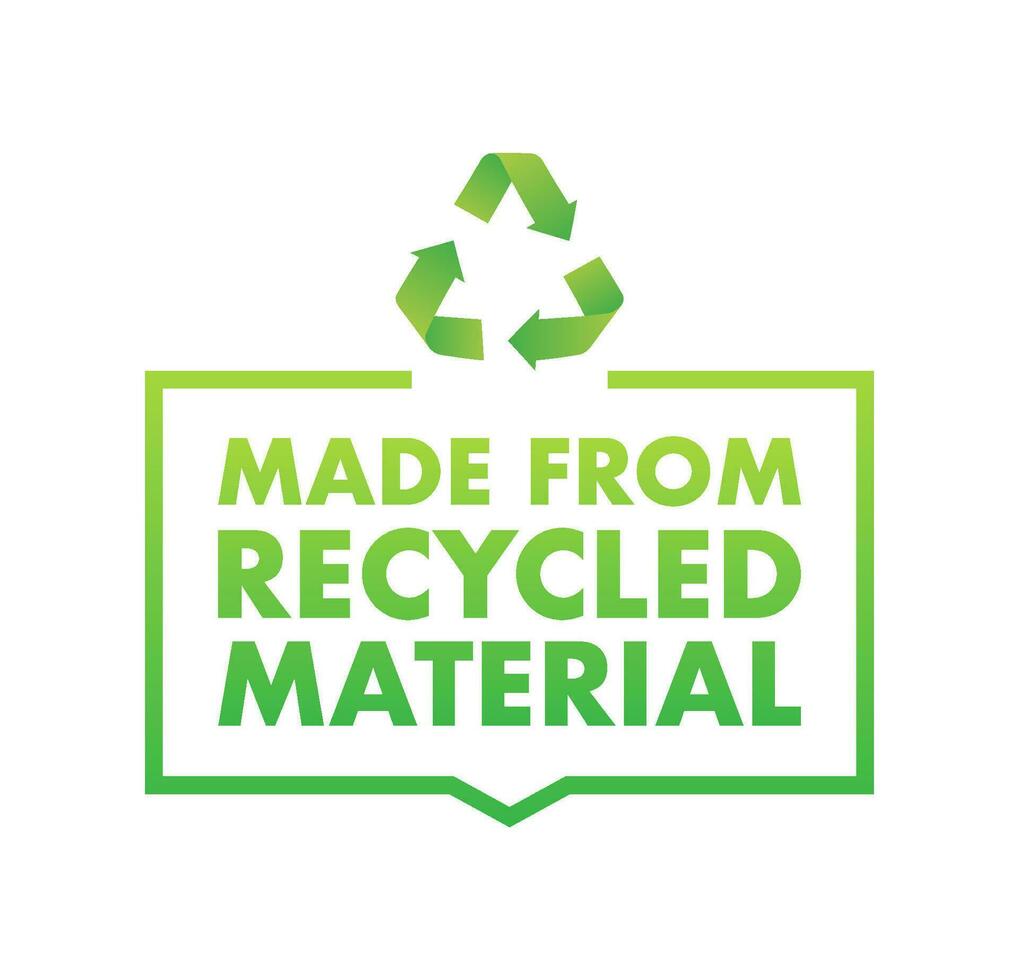 gemaakt met gerecycled materialen teken, label. vector voorraad illustratie.