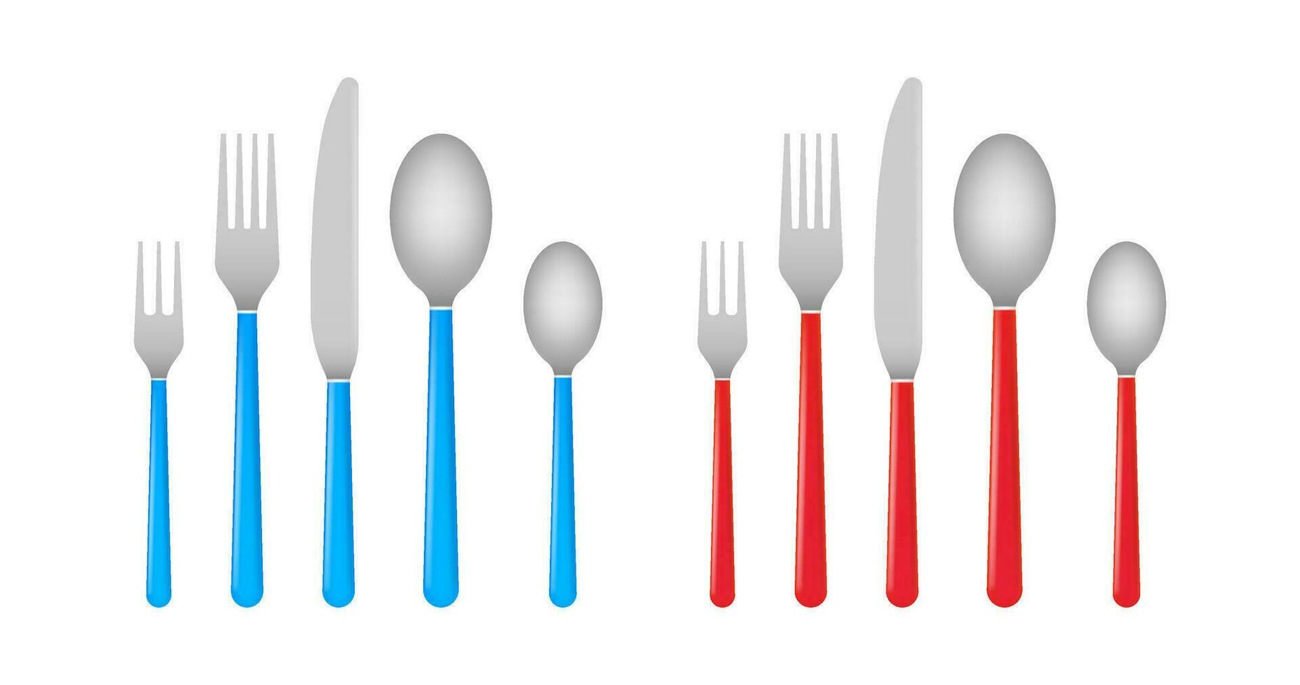 mes en vork. bestek, borden, koffie lepel, lepel. rood en blauw lichen gebruiksvoorwerpen. vector voorraad illustratie