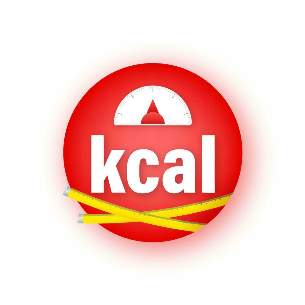 kilocalorie embleem, kcal vermindering. nul calorieën eetpatroon programma verpakking. vector voorraad illustratie