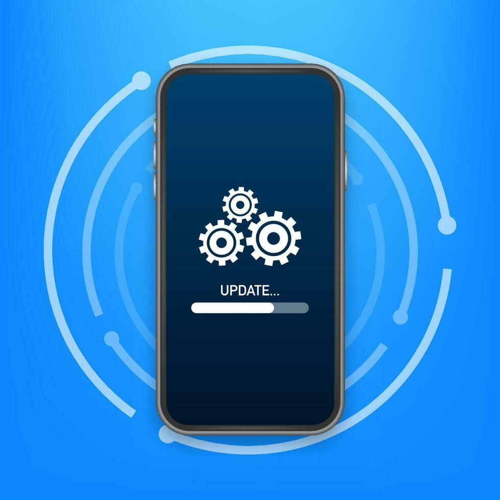 systeem software update, gegevens bijwerken of synchroniseren met vooruitgang bar Aan de scherm. vector illustratie.