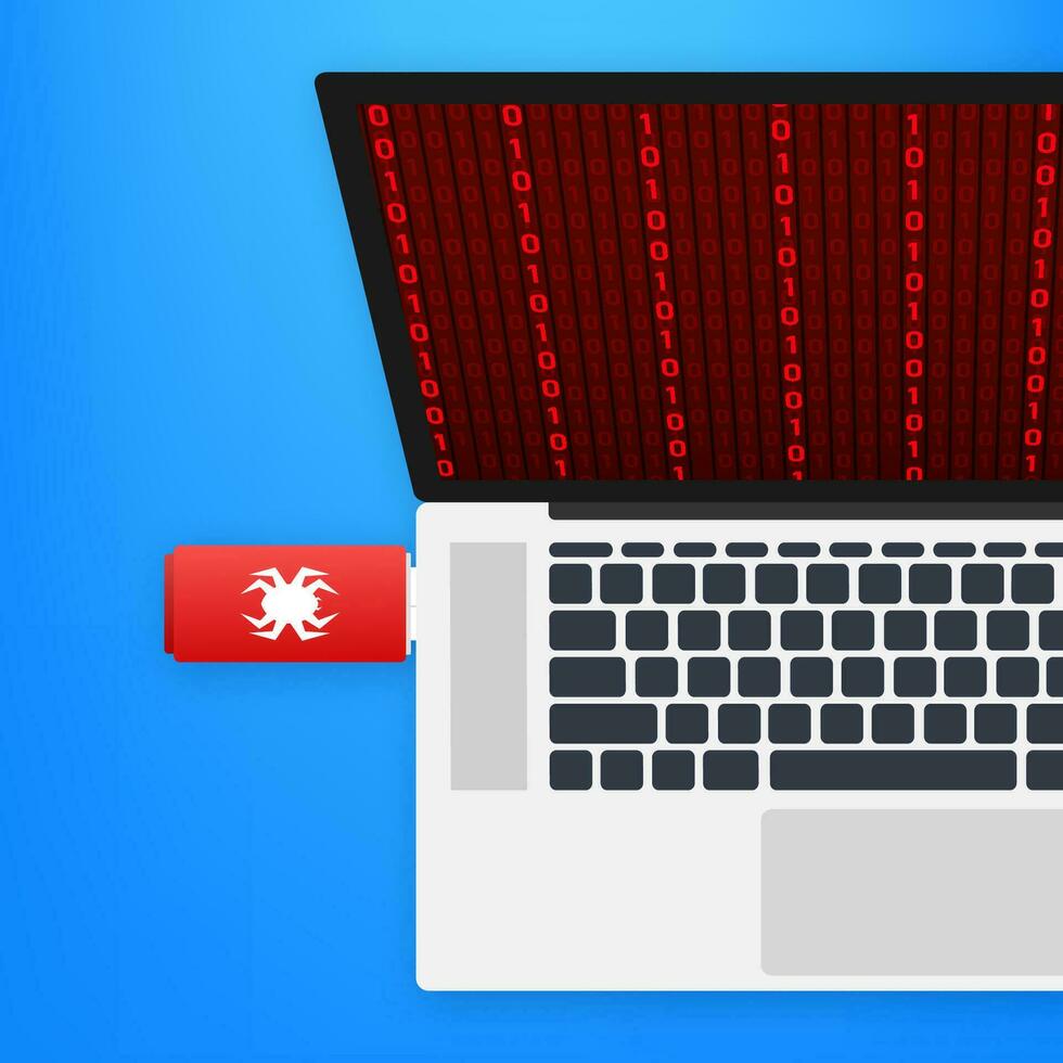 computer virus Aan USB flash kaart. virus bescherming. vector voorraad illustratie