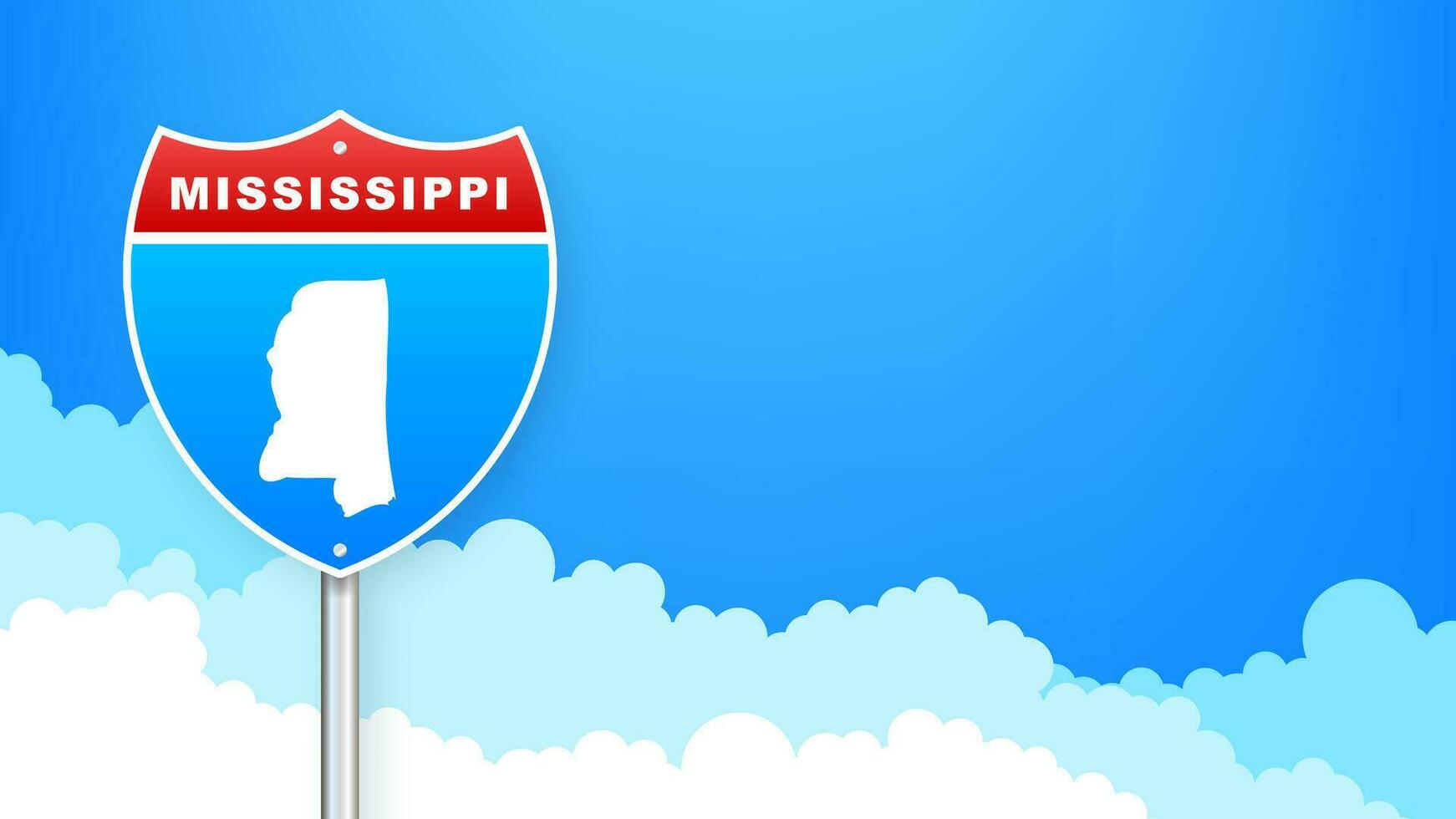 Mississippi kaart Aan weg teken. Welkom naar staat van Mississippi. vector illustratie