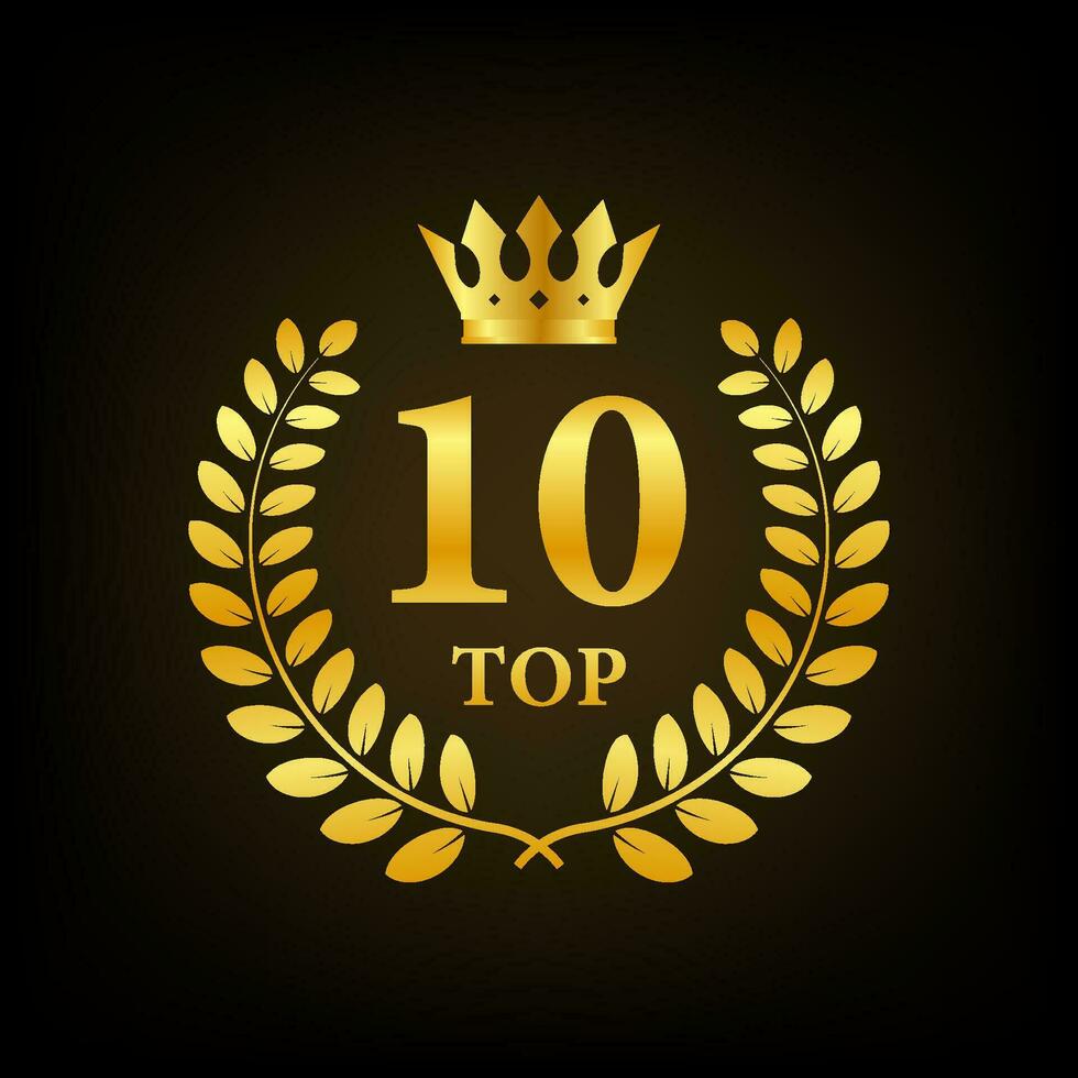 top 10 label. gouden laurier krans icoon. vector voorraad illustratie