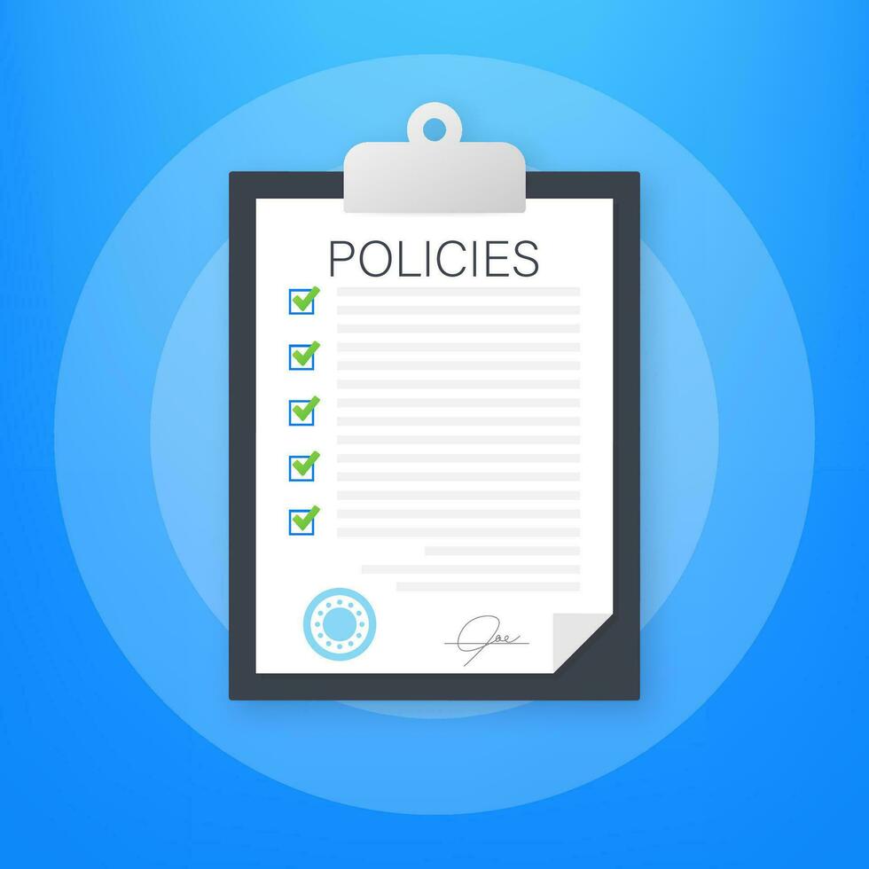 beleid in vlak stijl. checklist icoon. zakelijke document. zakelijke document. informatie herinnering. vector voorraad illustratie