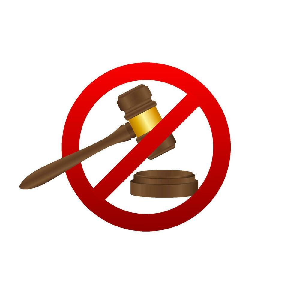 Nee naar wet. hou op teken icoon. veiling hamer verboden. rechter hamer icoon. vector voorraad illustratie