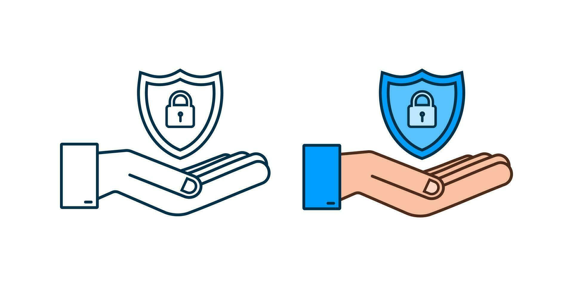 cyber veiligheid vector logo met schild en controleren markering. handen Holding cyber beveiligen teken. internet veiligheid. vector illustratie