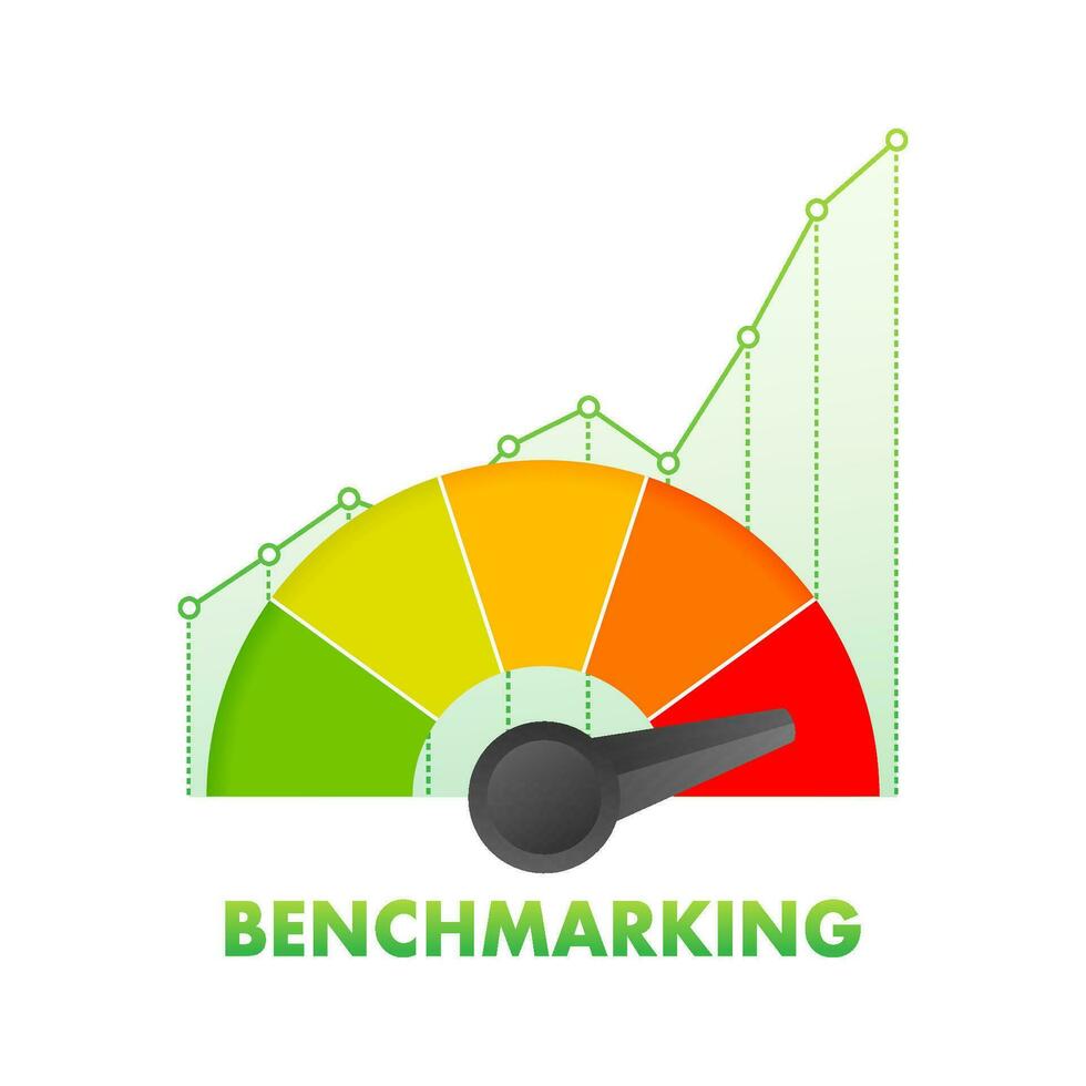 benchmarking snelheidsmeter, algemeen indicator, bedrijf concept. vector voorraad illustratie.