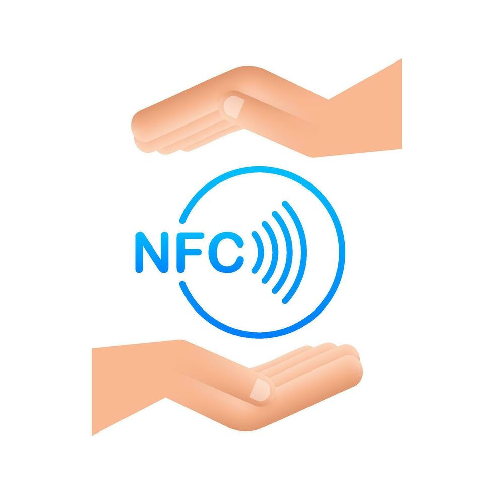 contactloos draadloze betalen teken in handen logo. nfc technologie. vector voorraad illustratie