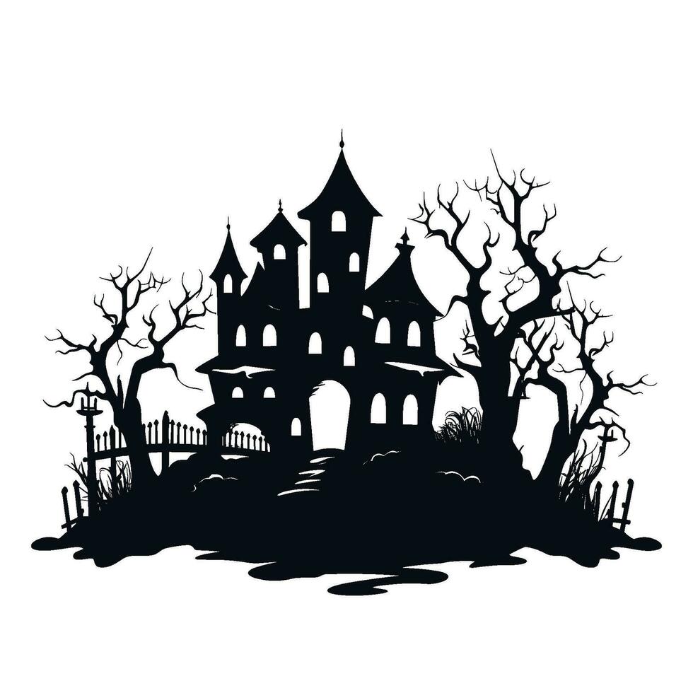 halloween achtervolgd huis vector silhouet, eng huis clip art silhouet halloween huis zwart silhouet