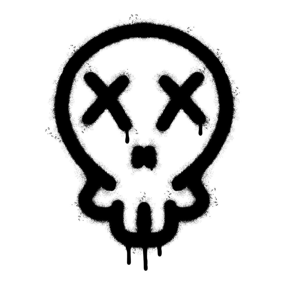 verstuiven geschilderd graffiti schedel icoon gespoten geïsoleerd met een wit achtergrond. graffiti schedel symbool met over- verstuiven in zwart over- wit. vector