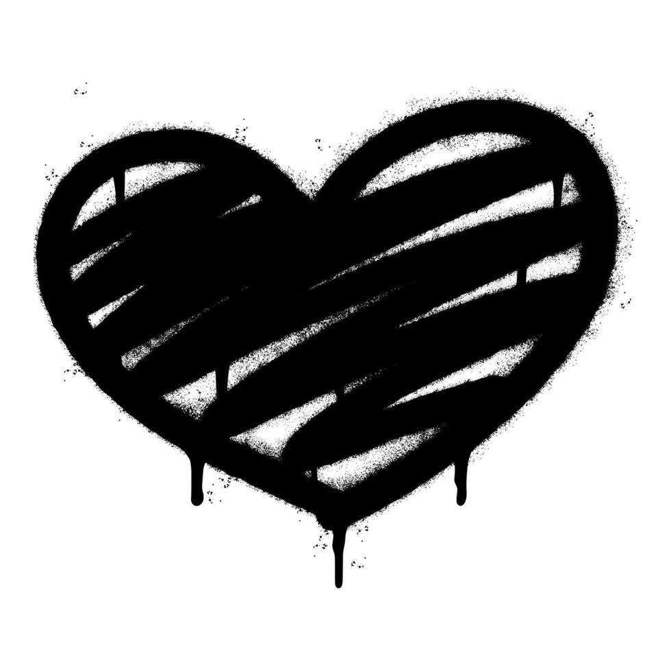 verstuiven geschilderd graffiti hart icoon gespoten geïsoleerd met een wit achtergrond. graffiti liefde icoon met over- verstuiven in zwart over- wit. vector
