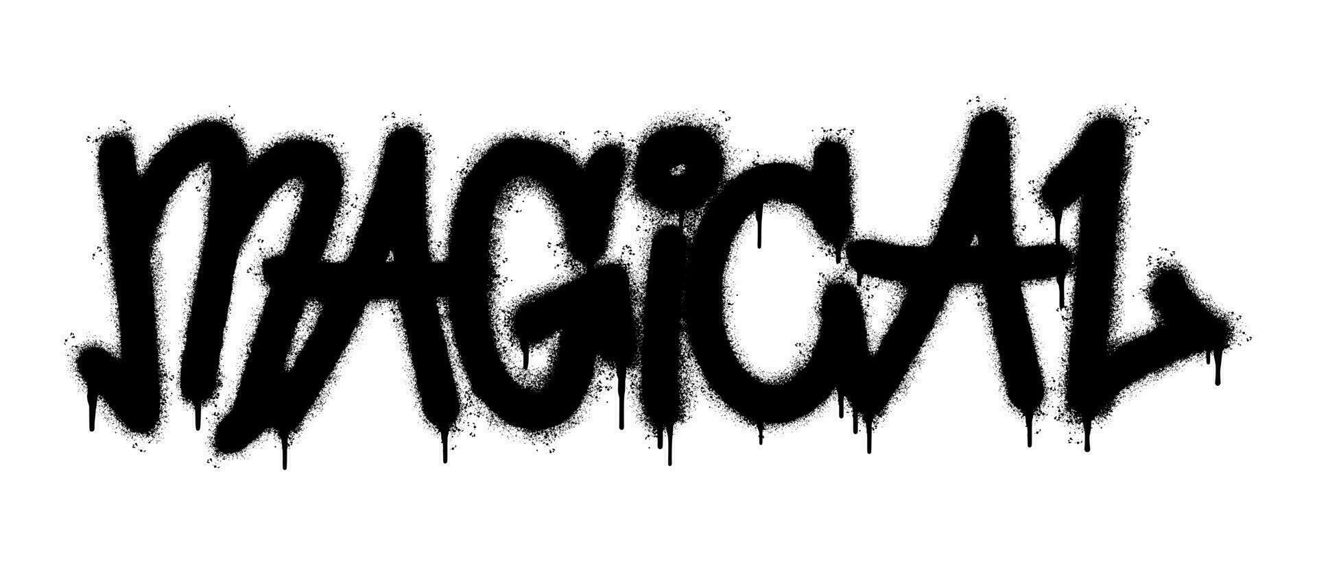 verstuiven geschilderd graffiti magisch woord gespoten geïsoleerd met een wit achtergrond. graffiti doopvont magisch met over- verstuiven in zwart over- wit. vector