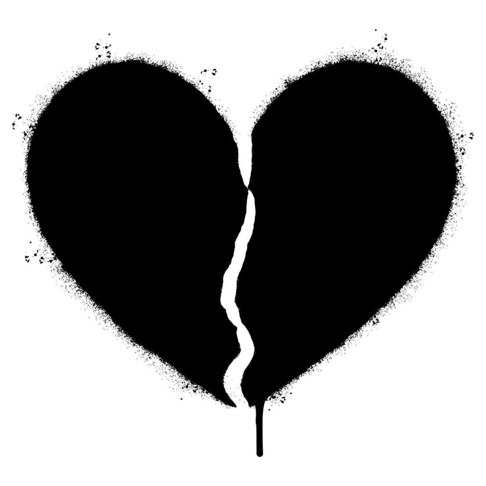 verstuiven geschilderd graffiti gebroken hart icoon woord gespoten geïsoleerd met een wit achtergrond. graffiti liefde breken icoon met over- verstuiven in zwart over- wit. vector