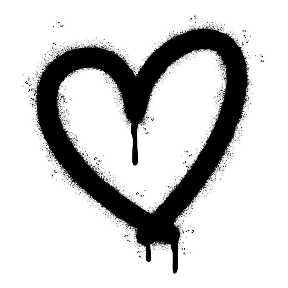 verstuiven geschilderd graffiti hart icoon gespoten geïsoleerd met een wit achtergrond. graffiti liefde icoon met over- verstuiven in zwart over- wit. vector