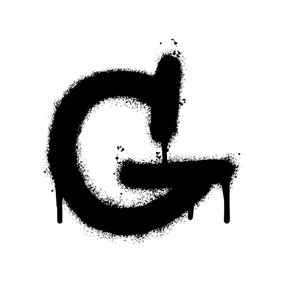 verstuiven geschilderd graffiti doopvont g gespoten geïsoleerd met een wit achtergrond. graffiti doopvont g met over- verstuiven in zwart over- wit. vector illustratie.