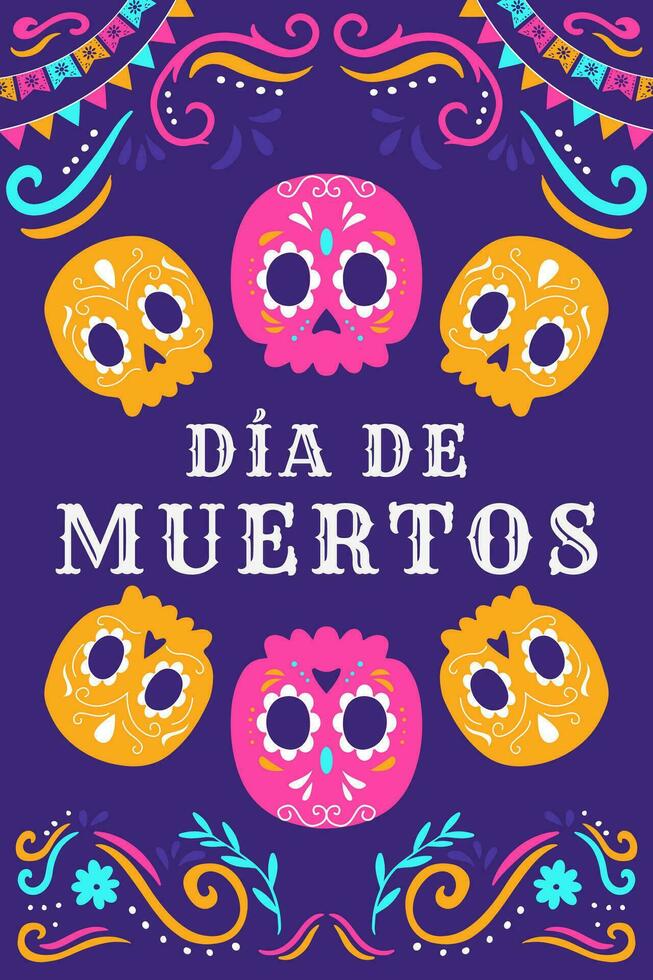 hand- getrokken vlak dia de Muertos verticaal banier illustratie vector