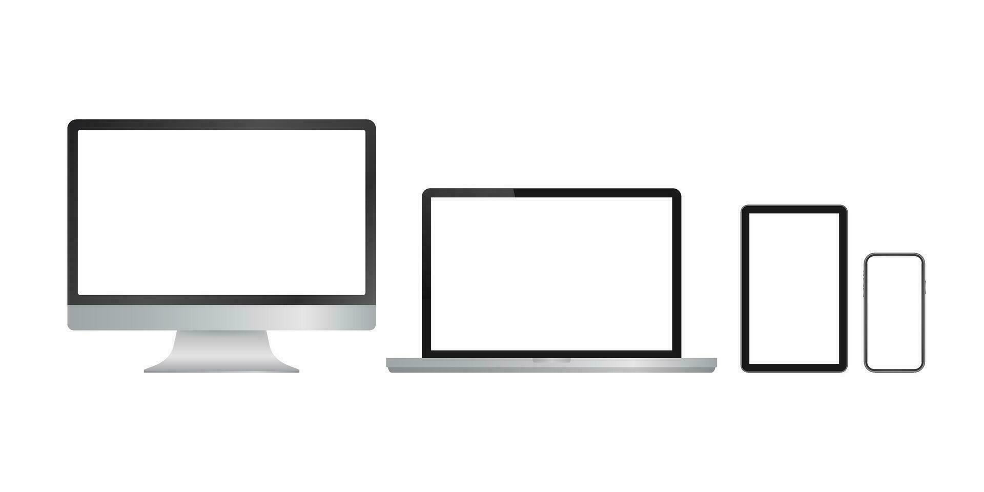 realistisch computer laptop smartphone en tablet. toezicht houden op scherm Scherm sjabloon. vector voorraad illustratie