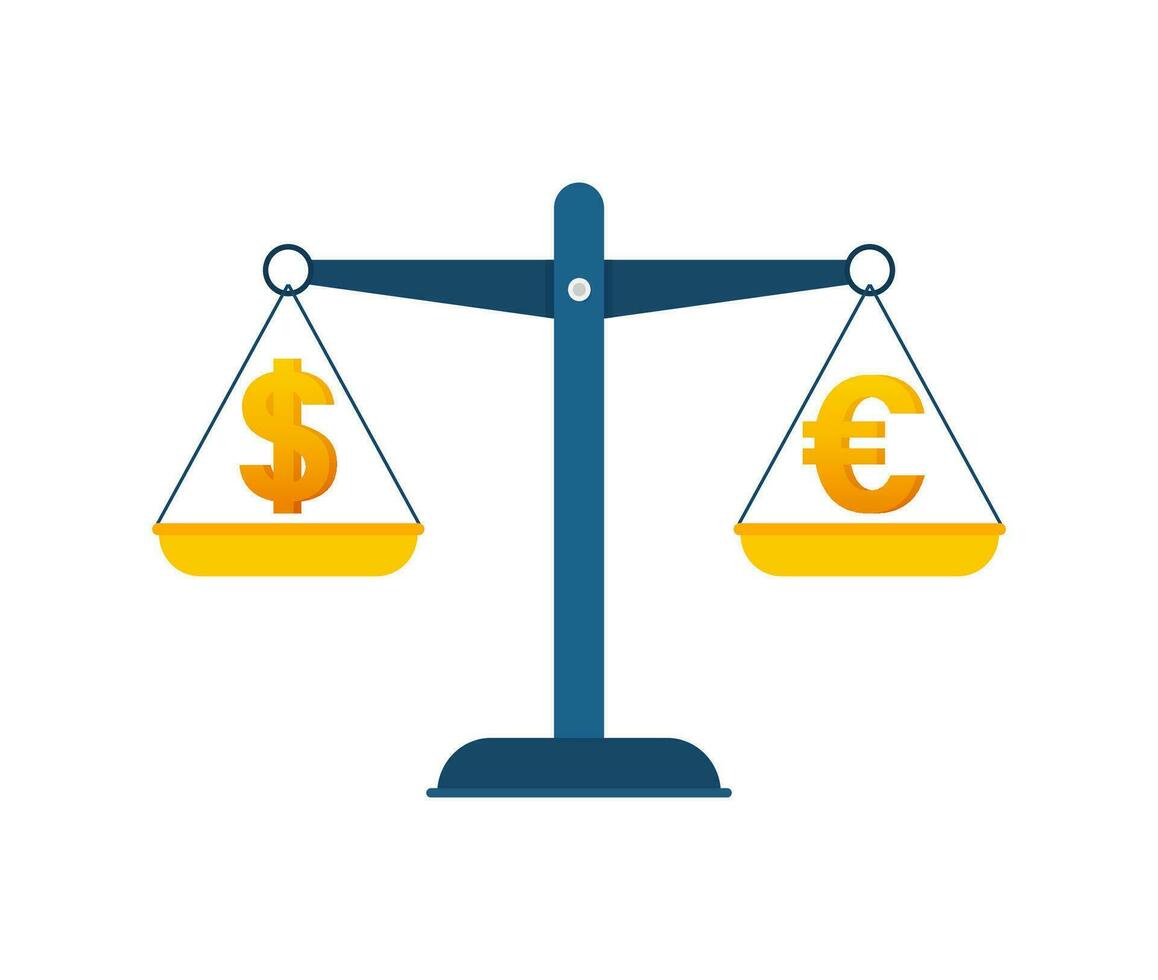 dollar vs euro Aan evenwicht. balans met geld. vector voorraad illustratie