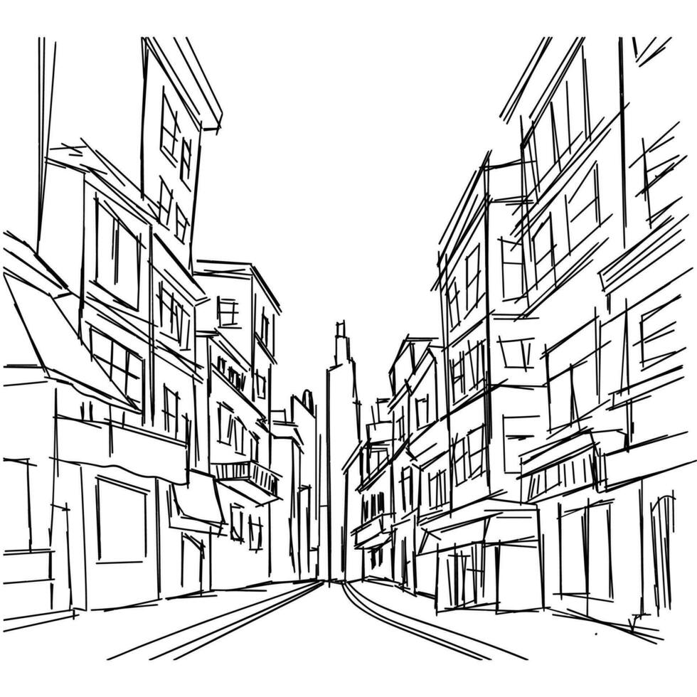 hand- getrokken straat schetsen. straat stad tekening. vector illustratie. plein samenstelling.