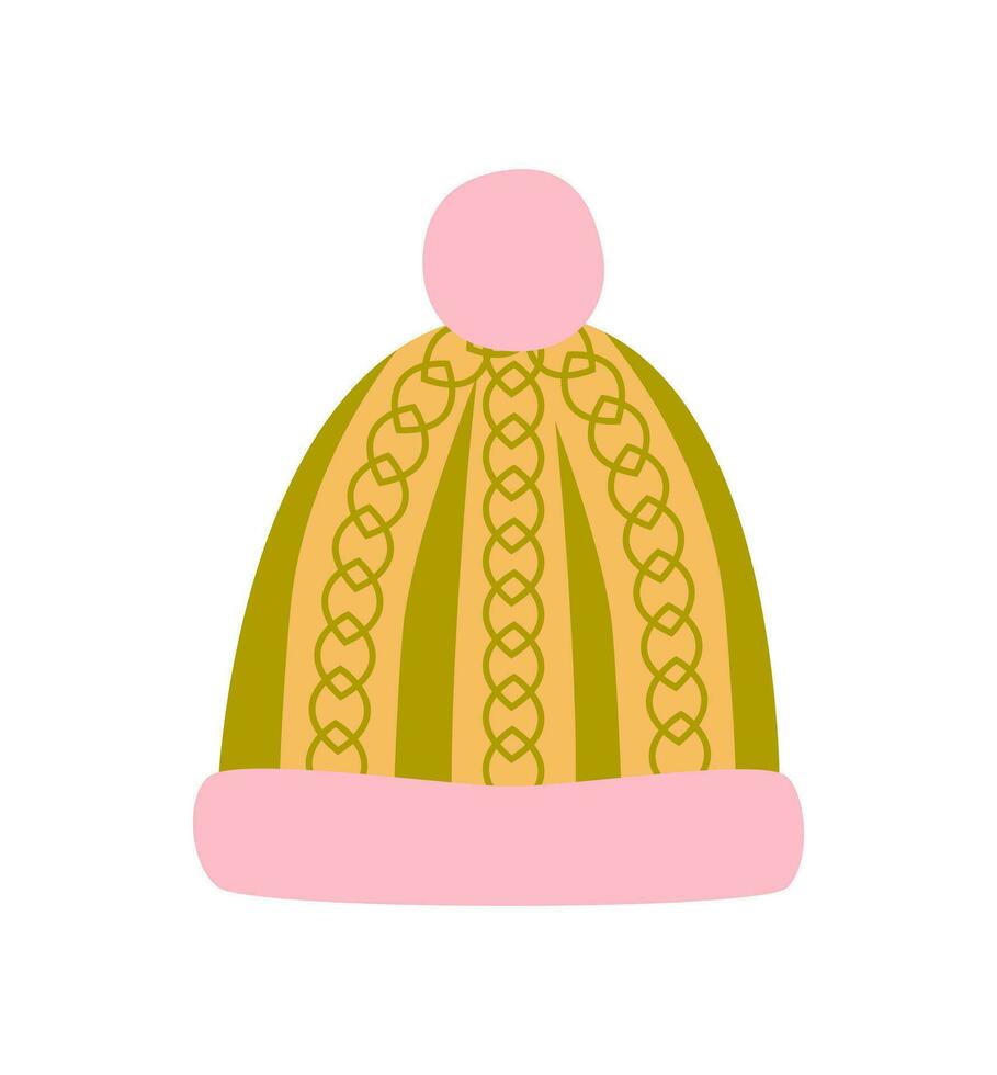 winter gebreid hoed met vlecht patroon en pompon. verkoudheid seizoen kleding. vector