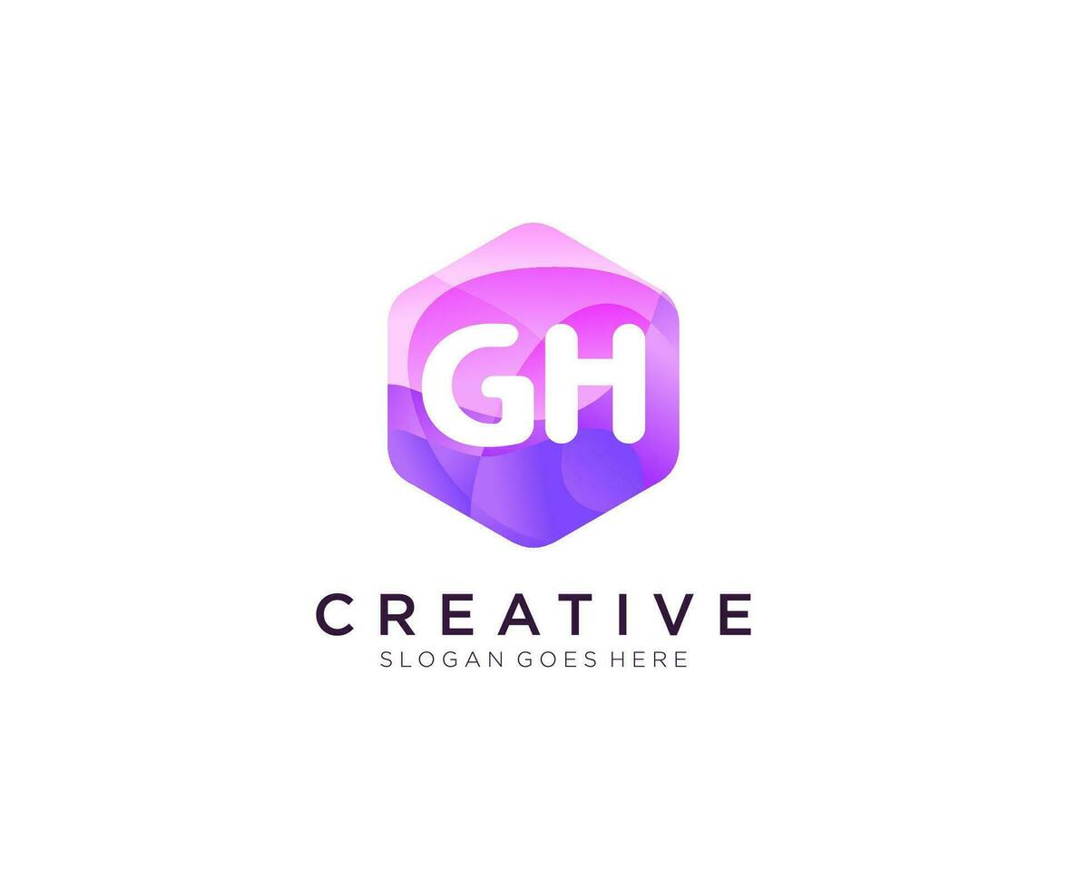 gh eerste logo met kleurrijk zeshoek modern bedrijf alfabet logo sjabloon vector. vector