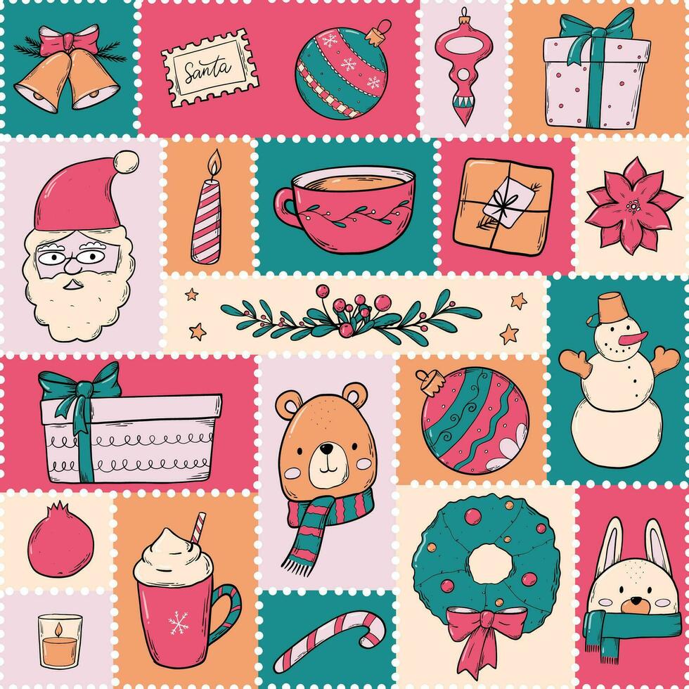 Kerstmis naadloos meetkundig patroon met doodles voor achtergronden, behang, geschenk omhulsel papier, textiel afdrukken, verpakking, scrapbooken, stationair, enz. eps 10 vector