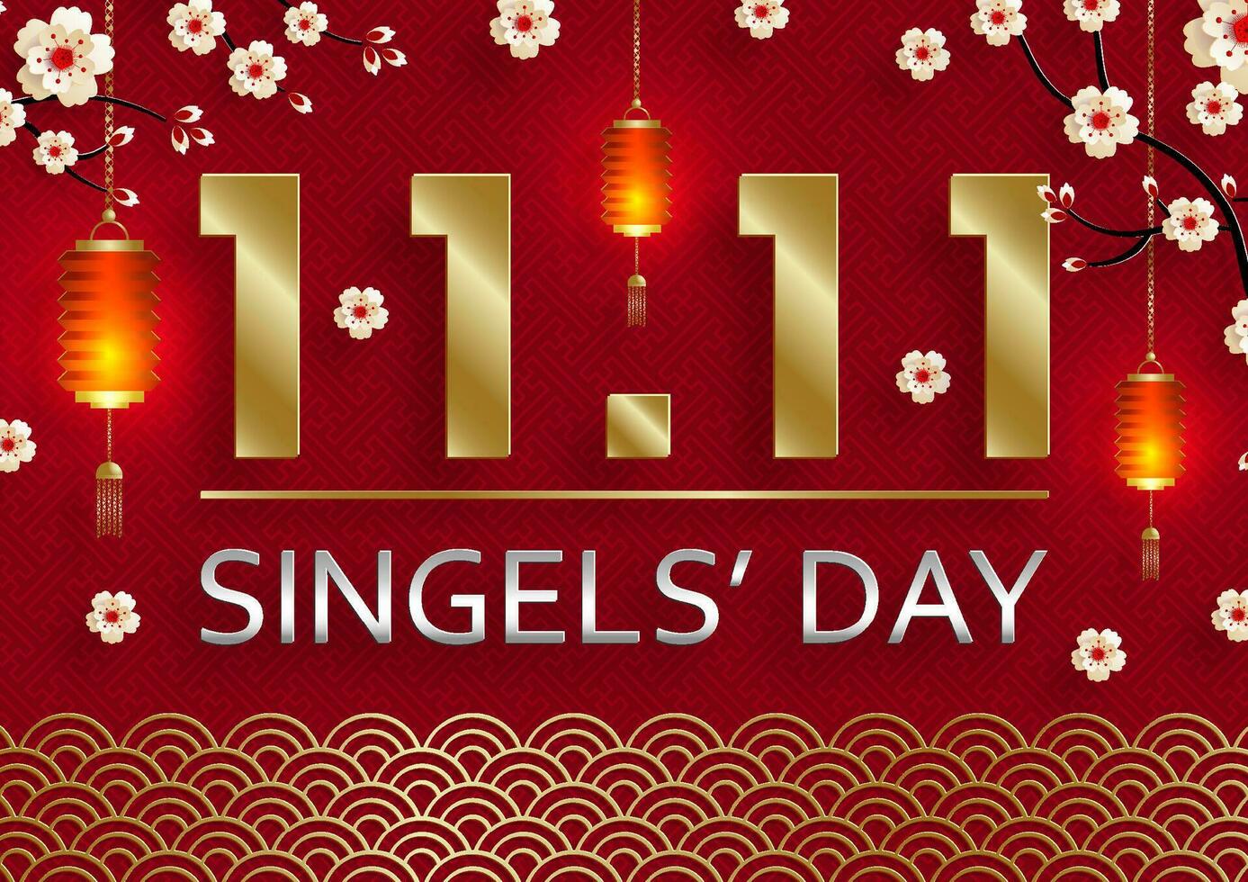 11.11 Chinese boodschappen doen dag uitverkoop poster met goud papier besnoeiing kunst en ambacht stijl Aan kleur achtergrond met vector
