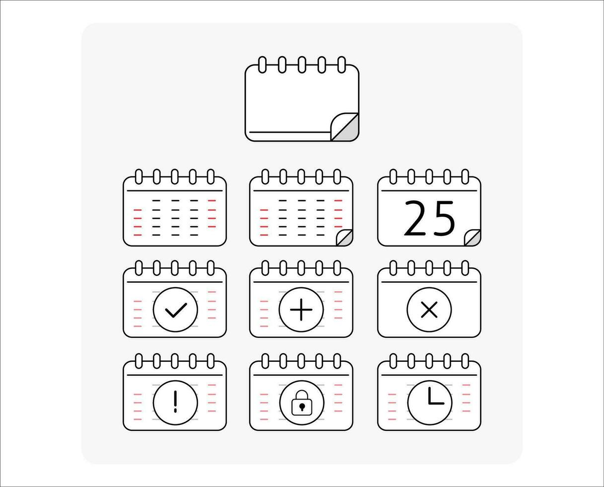 kalender lijn icoon verzameling. kalender symbolen Sjablonen. tijd beheer tekens. reeks van kalender pictogrammen. vector