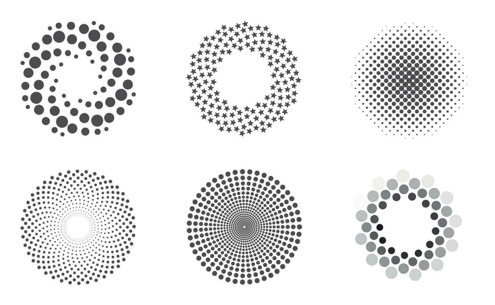 reeks van abstract cirkels van wervelende dots vector