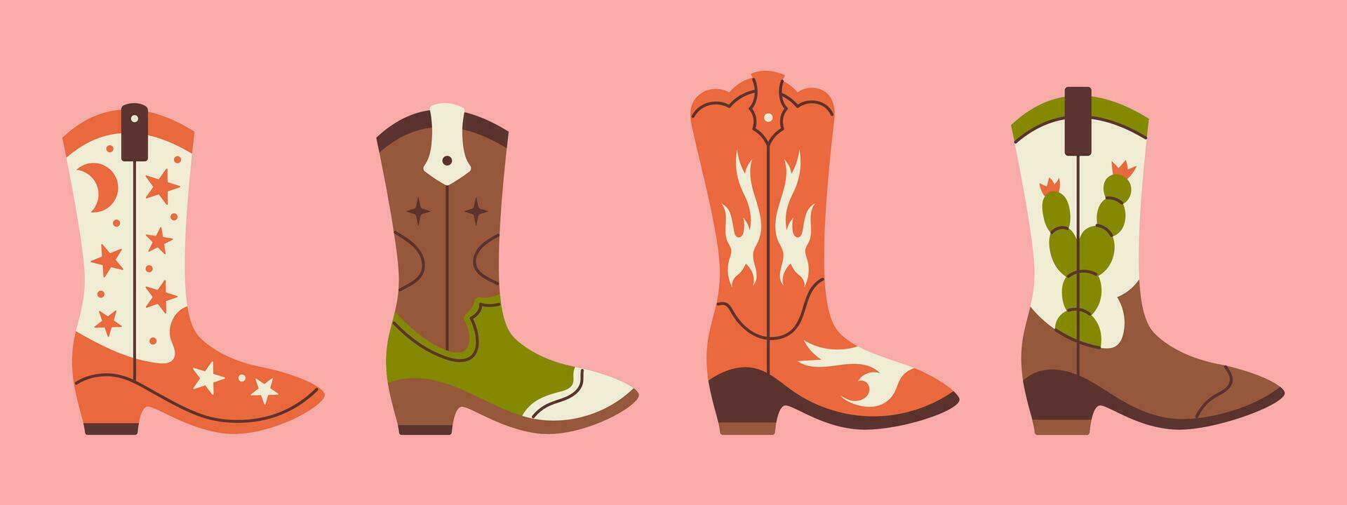 vector verschillend cowboy laarzen. wild west concept. western set.