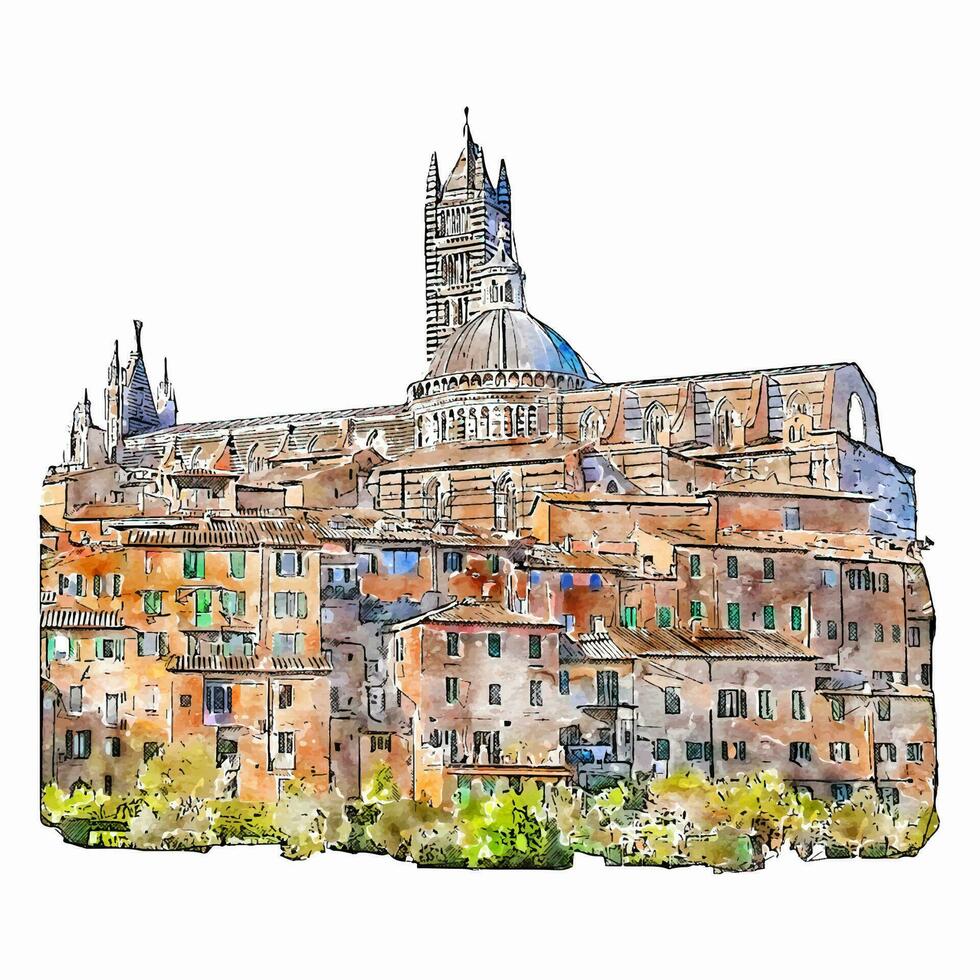 Siena Italië waterverf hand- getrokken illustratie geïsoleerd Aan wit achtergrond vector