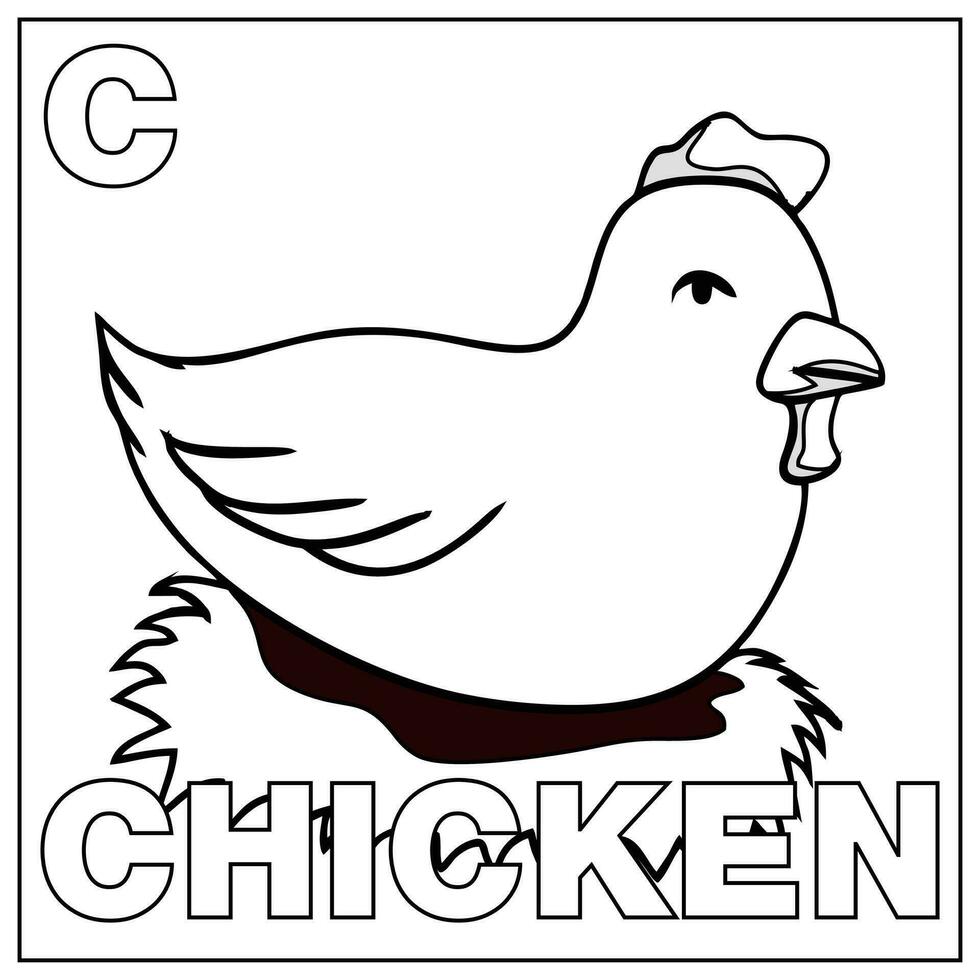 kleur boek voor kinderen. alfabet c kip. vector illustratie. kinderen kleur bladzijde met een afbeelding van een kip voor dier herkenning en de brief c