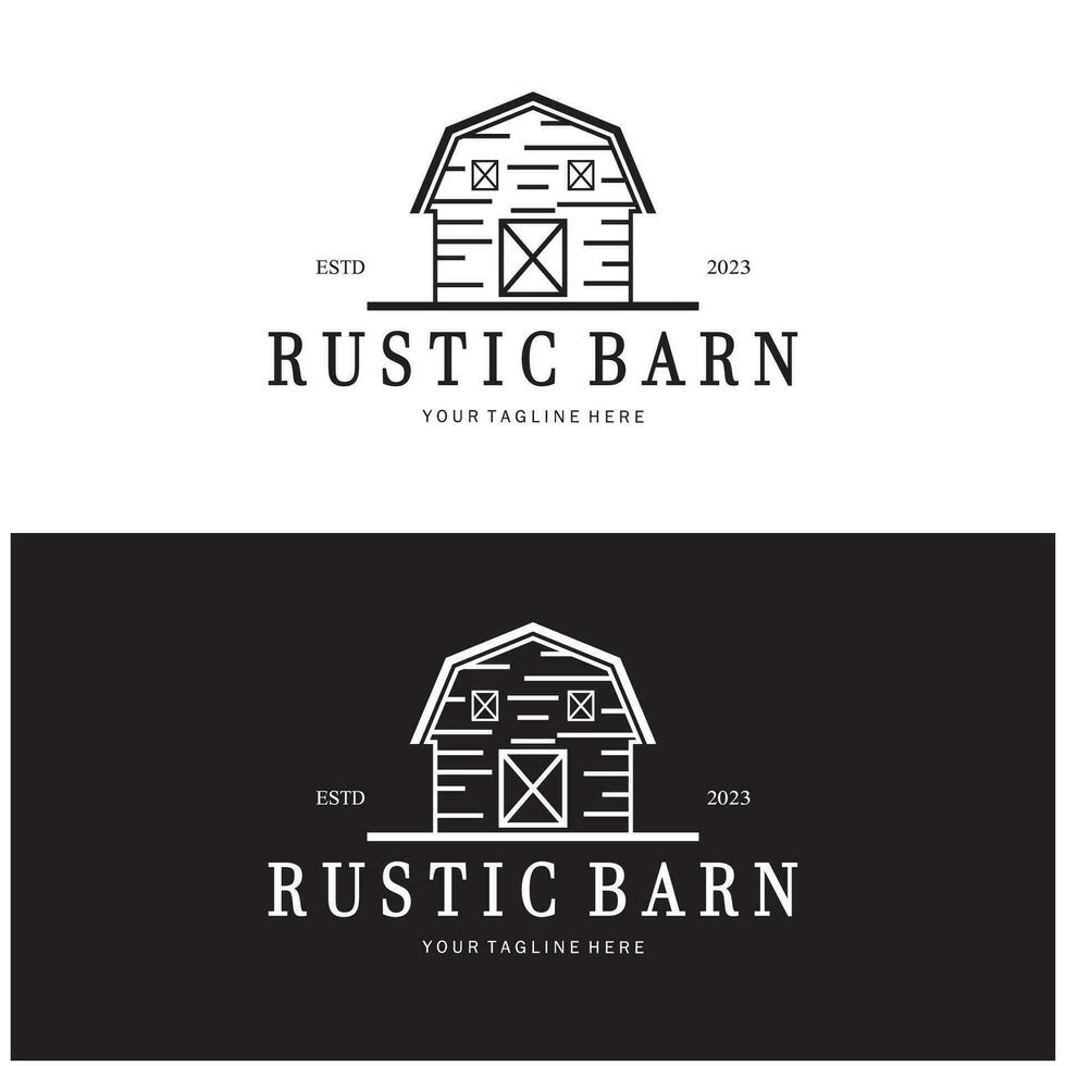 wijnoogst biologisch boerderij of schuur, magazijn, rustiek schuur en dier boerderij logo ontwerp. vector