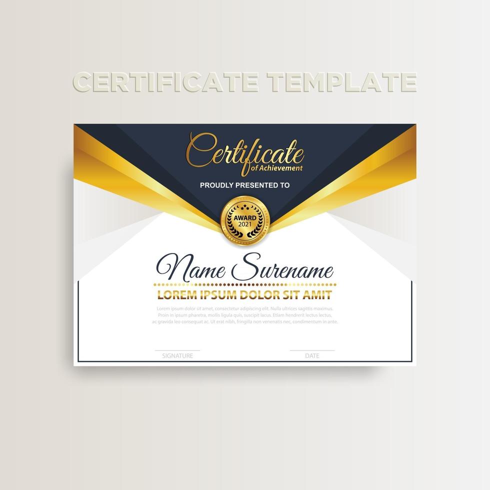 modern gradiëntkleurcertificaatsjabloonontwerp met gouden kleur vector